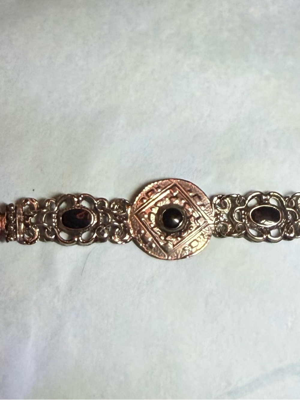 Vintage Silver Tone Bracelet Black Ornate Link Statement Bracelet Gothic Style